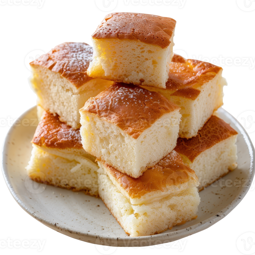 Freshly Baked Sweet Cake Squares on Plate Perfect for Dessert and Special Occasions png