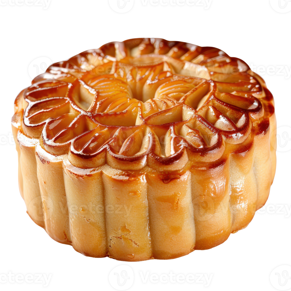 Traditional Mooncake with Intricate Design and Golden Brown Crust for Festivals and Celebrations png