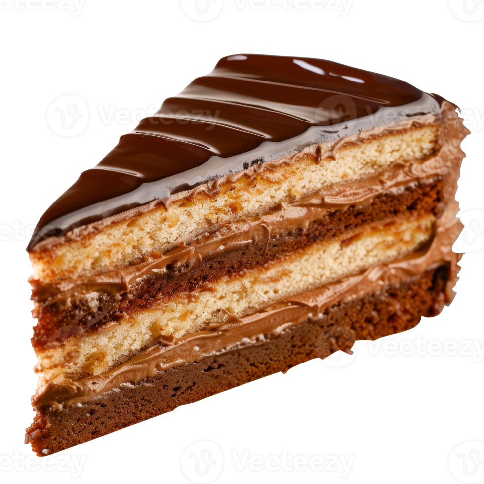 Delectable Chocolate Layer Cake Slice with Rich Frosting and Smooth Cream Filling png