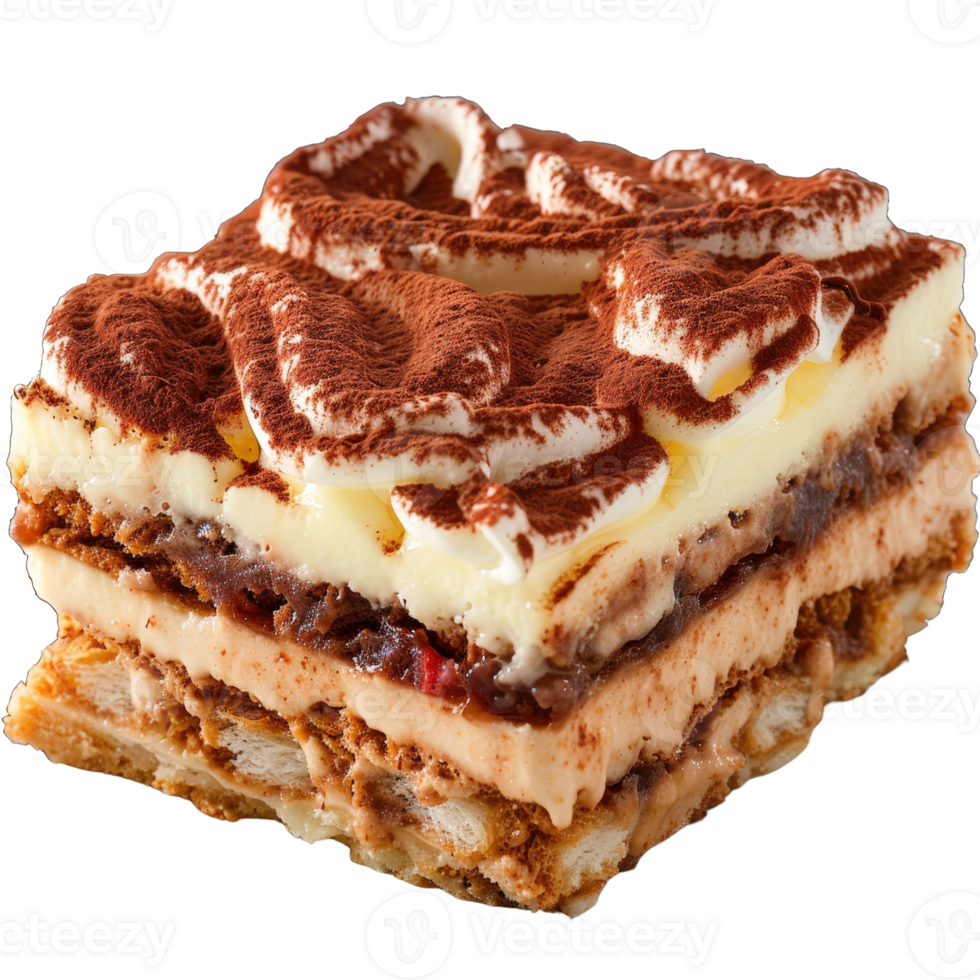 Layered Dessert with Cream, Chocolate, and Cocoa Dusting on Top png