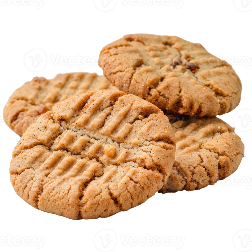 Freshly Baked Peanut Butter Cookies Stacked on White Background Perfect for Dessert Lovers png