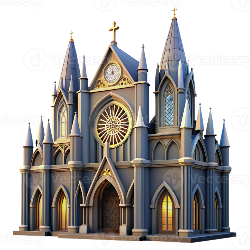 impressive vintage A majestic Gothic cathedral, soaring arches and stained glass rose windows, dramatic chiaroscuro lighting, rendered in a classical style genuine png