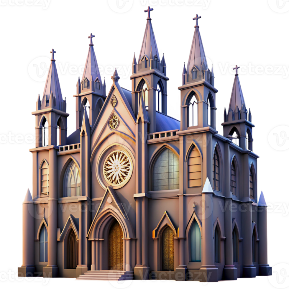 magnificent contemporary A majestic Gothic cathedral, soaring arches and stained glass rose windows, dramatic chiaroscuro lighting, rendered in a classical style authentic png