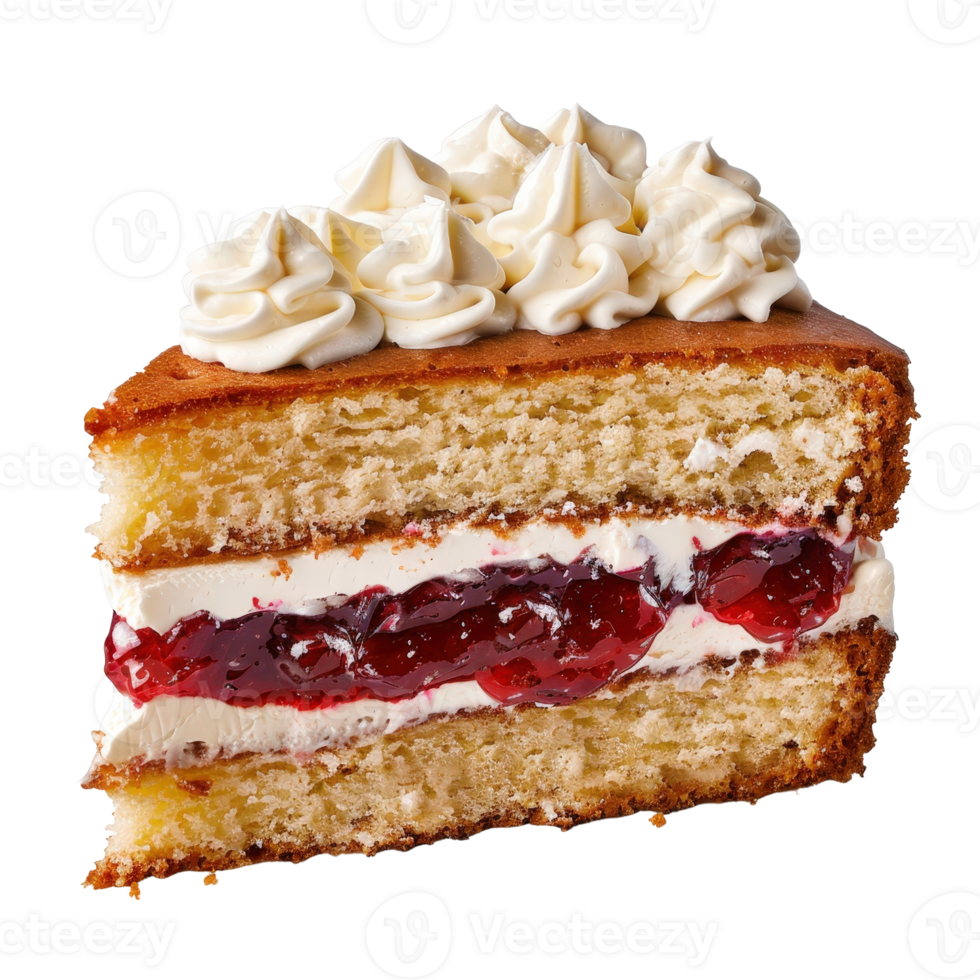 Delicious Layered Cake with Cream Frosting and Strawberry Jam Filling on White Background png
