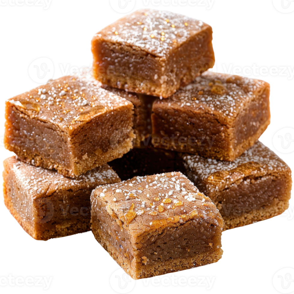 Delicious Caramel Squares with Light Sugar Dusting on a White Background png