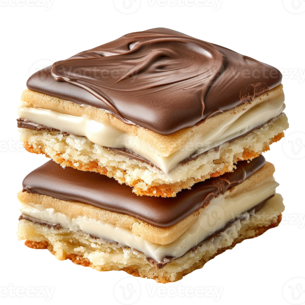 Delicious Creamy Dessert Squares with Chocolate Layer and Cookie Base for Indulgent Treats png