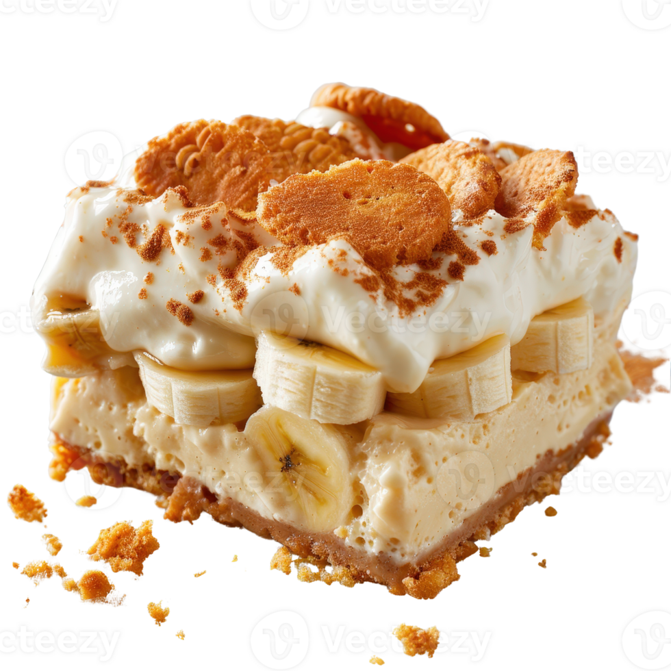 Delicious Banana Cream Dessert Layered with Cream, Slices of Banana, and Crunchy Toppings png