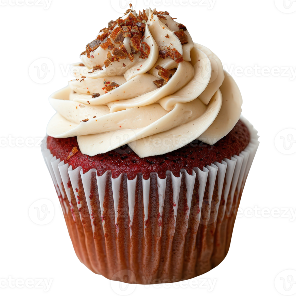 Delicious Red Velvet Cupcake with Cream Cheese Frosting and Chocolate Shavings on Top png