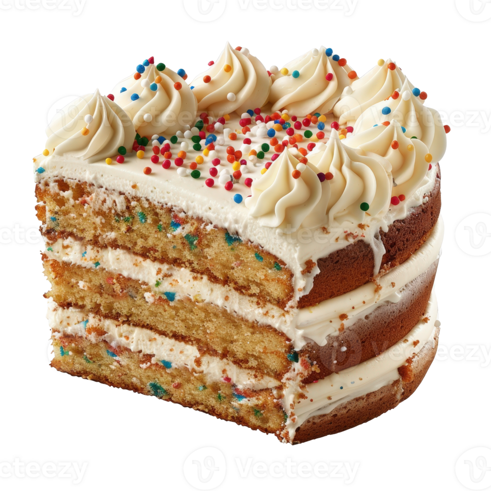 Delicious Layered Cake with Creamy Frosting and Colorful Sprinkles for Celebration Desserts png