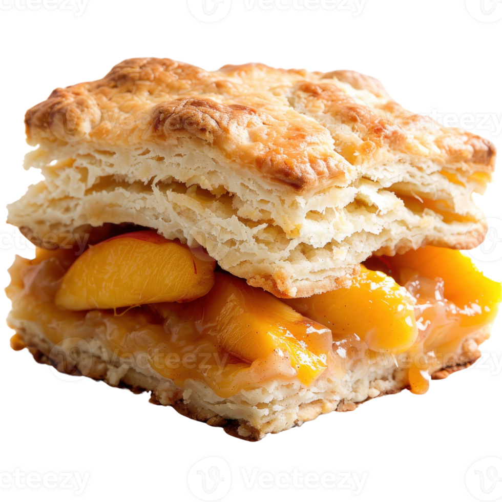 Flaky Biscuit Layer with Juicy Peach Filling on a White Background for Culinary Delight png