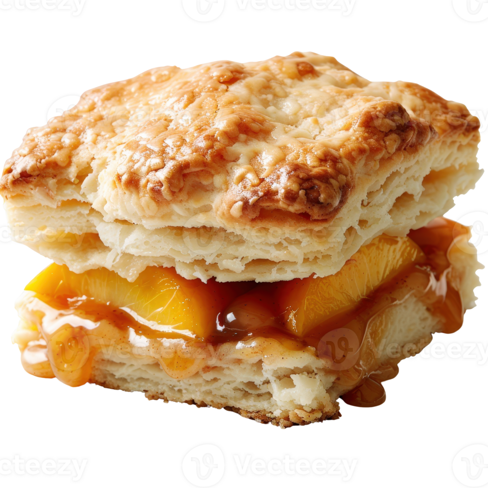 Flaky Pastry Layered With Juicy Peaches and Caramel Sauce Topping on a Light Background png