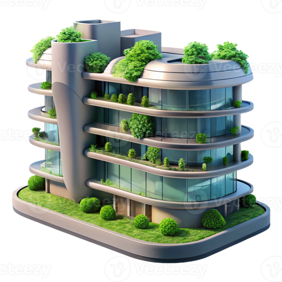 elegant rustic A futuristic apartment complex with vertical gardens, lush greenery and sleek glass, soft, diffused natural light, rendered in a utopian style authentic png