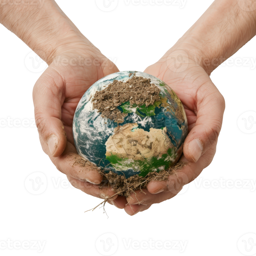 Hands Holding Earth with Soil, Representing Environmental Awareness and Care for Nature png