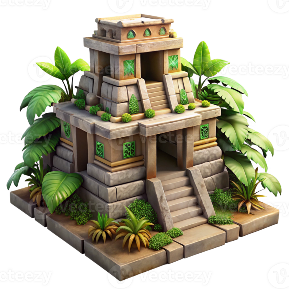 extraordinary classic An ancient Mayan temple, intricate stone carvings and overgrown vines, dappled jungle light, rendered in a historical, realistic style detailed png