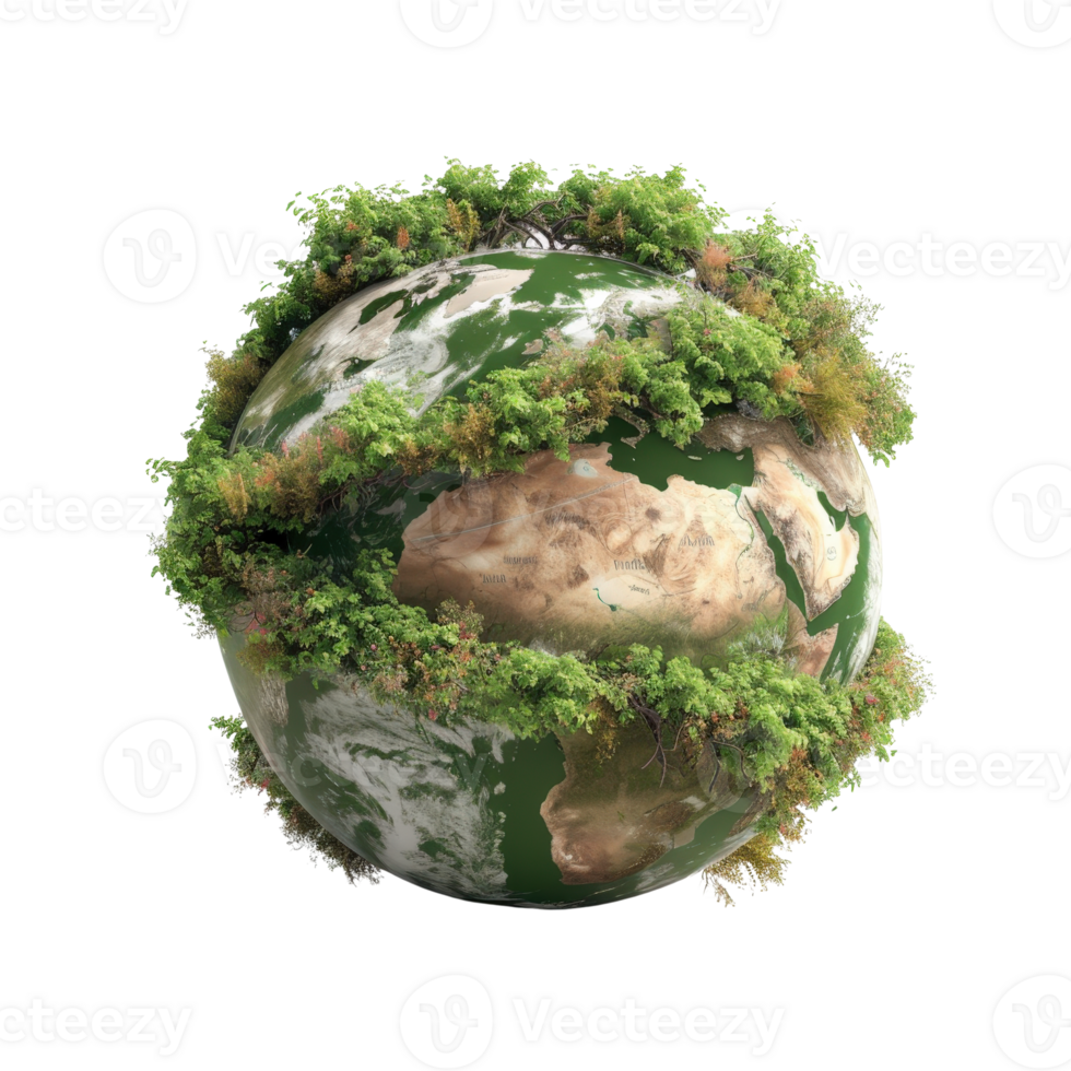Green Planet with Lush Vegetation and Natural Elements Embracing Earth's Surface png