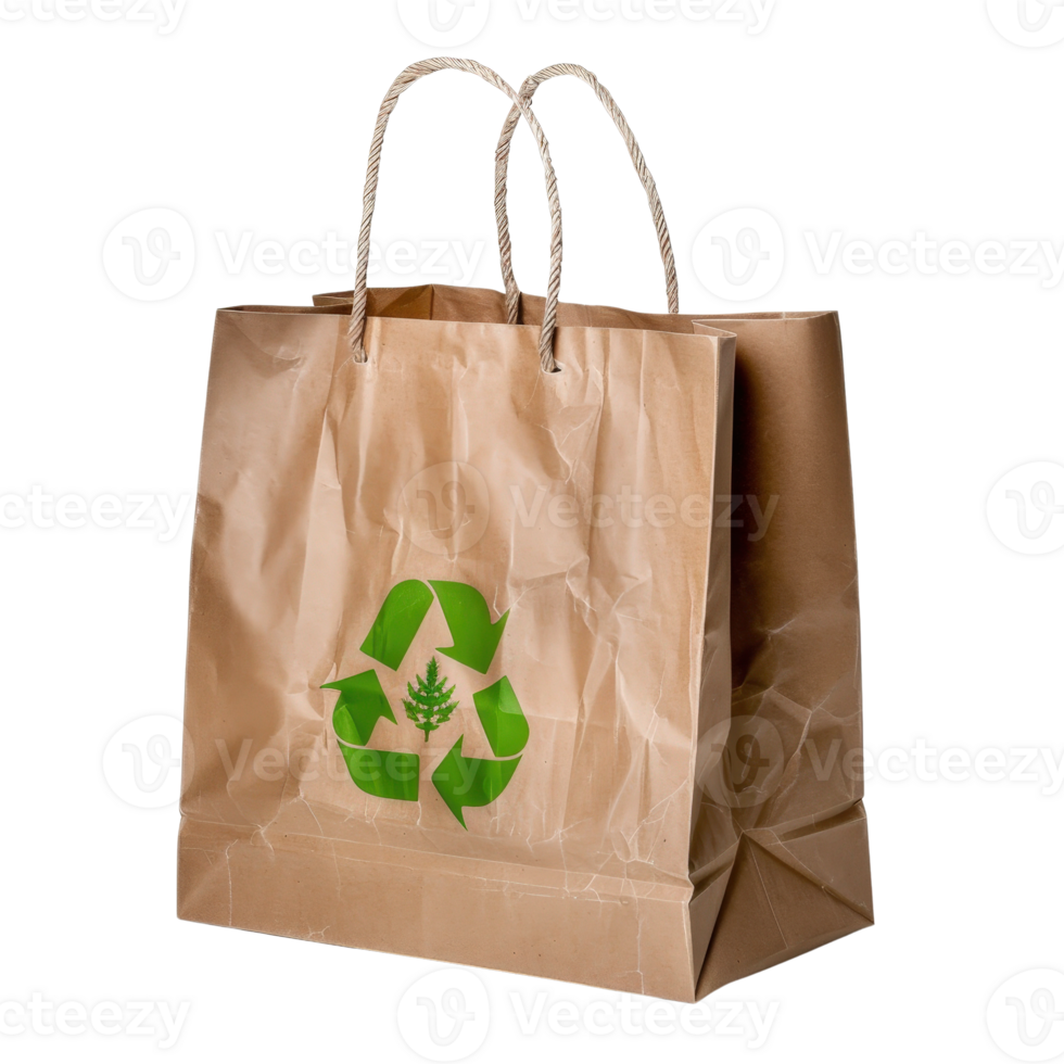 Eco-Friendly Paper Bag with Recycle Symbol for Sustainable Shopping and Environmental Awareness png