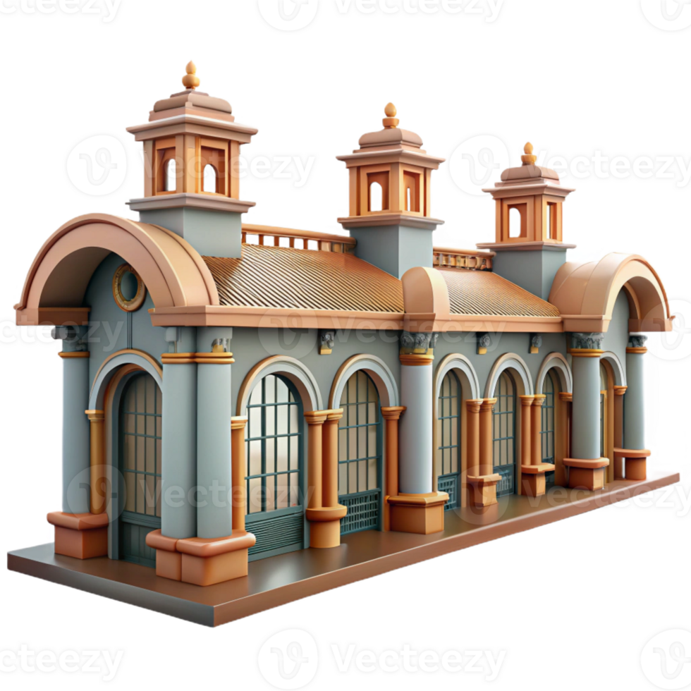 beautiful minimalist A bustling train station, grand arches and intricate ironwork, diffused daylight, rendered in a photorealistic, architectural style 4K png