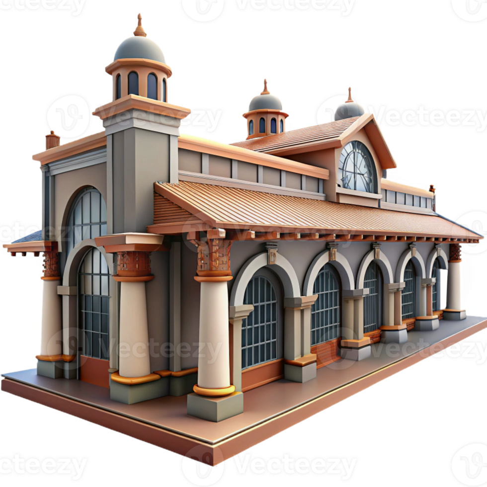 magnificent abstract A bustling train station, grand arches and intricate ironwork, diffused daylight, rendered in a photorealistic, architectural style exclusive png