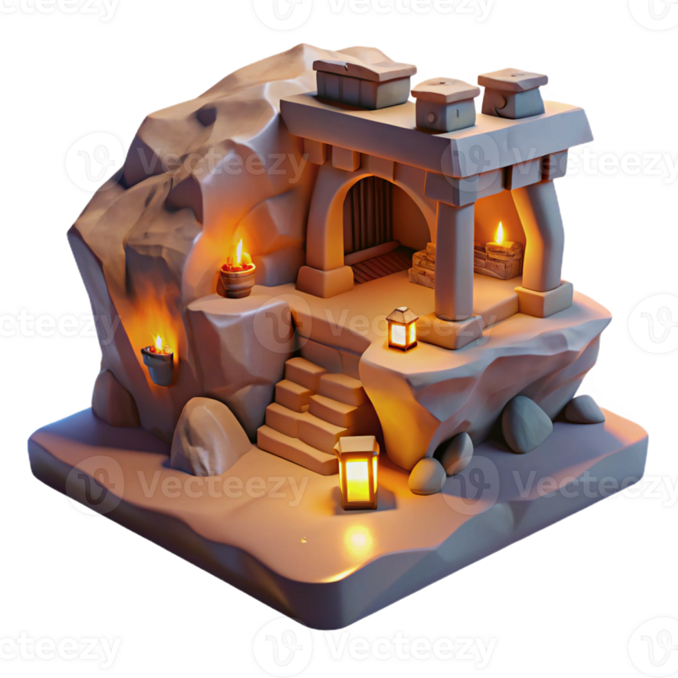 serene artistic A subterranean dwelling carved into a cliff face, warm firelight and rough-hewn walls, cozy, intimate lighting, rendered in a fantasy style high quality png