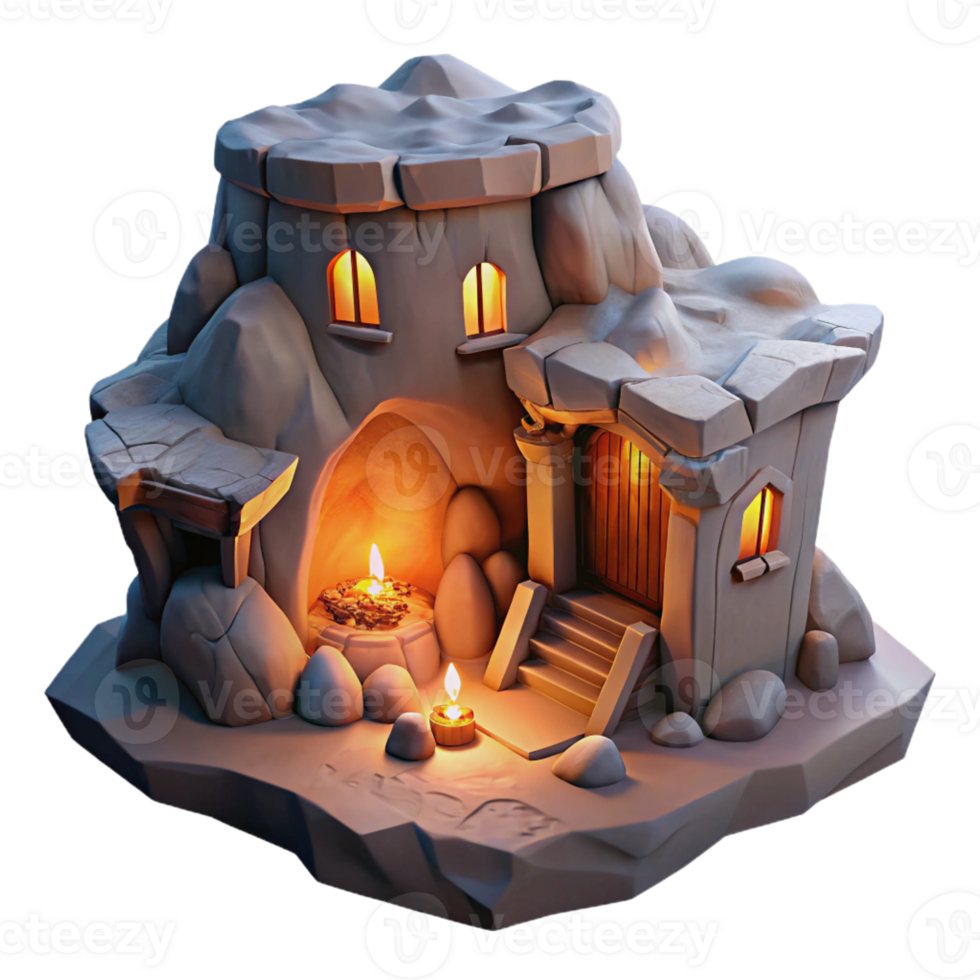 magnificent modern A subterranean dwelling carved into a cliff face, warm firelight and rough-hewn walls, cozy, intimate lighting, rendered in a fantasy style authentic png