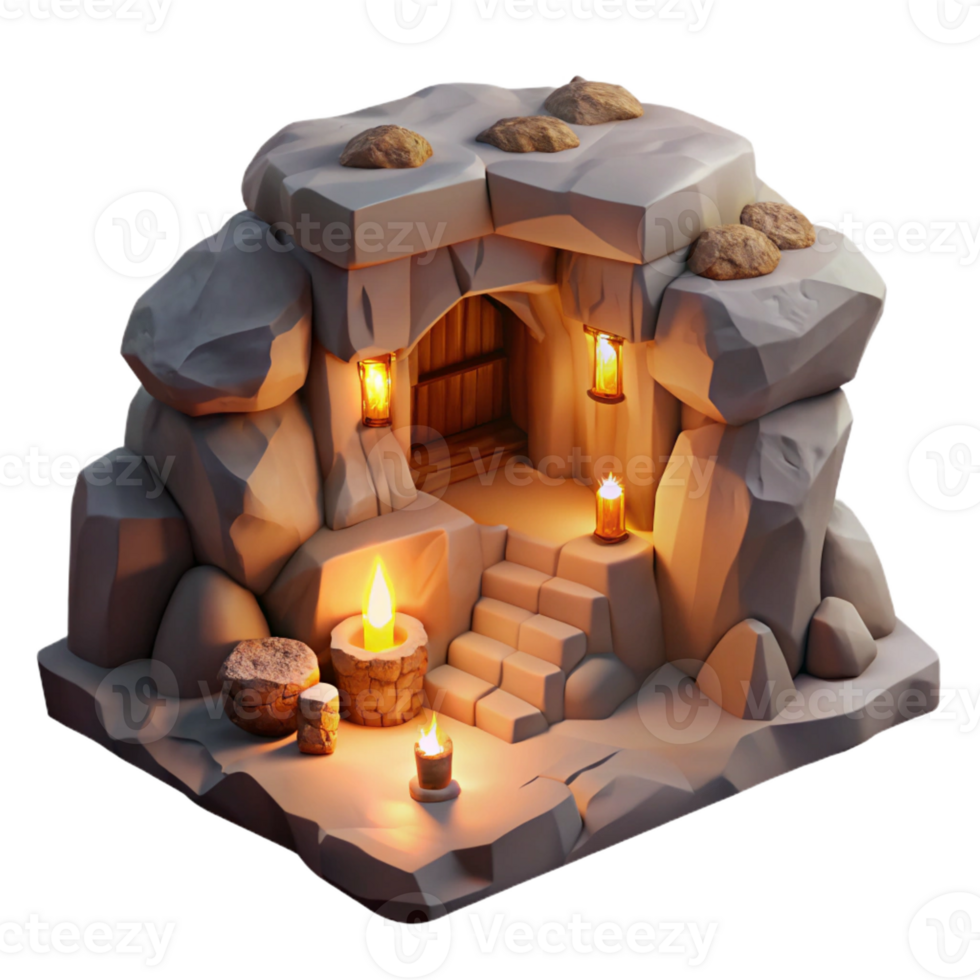 stunning artistic A subterranean dwelling carved into a cliff face, warm firelight and rough-hewn walls, cozy, intimate lighting, rendered in a fantasy style professional png