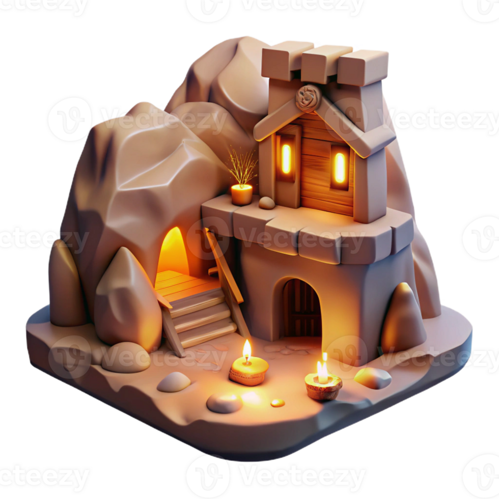 elegant modern A subterranean dwelling carved into a cliff face, warm firelight and rough-hewn walls, cozy, intimate lighting, rendered in a fantasy style exclusive png