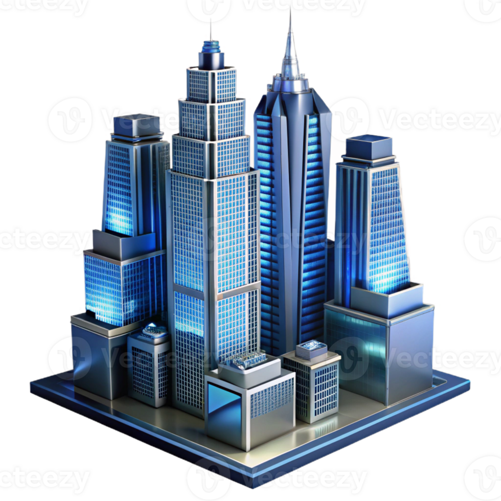 impressive artistic A towering glass and steel skyscraper reflecting a cityscape, dynamic night lighting, rendered in a photorealistic style high quality png