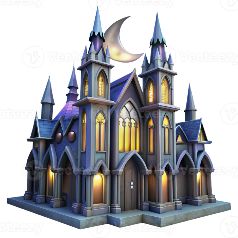 extraordinary creative A towering gothic skyscraper, intricate gargoyles and stained glass windows, illuminated by a soft moonlight, art nouveau style detailed png