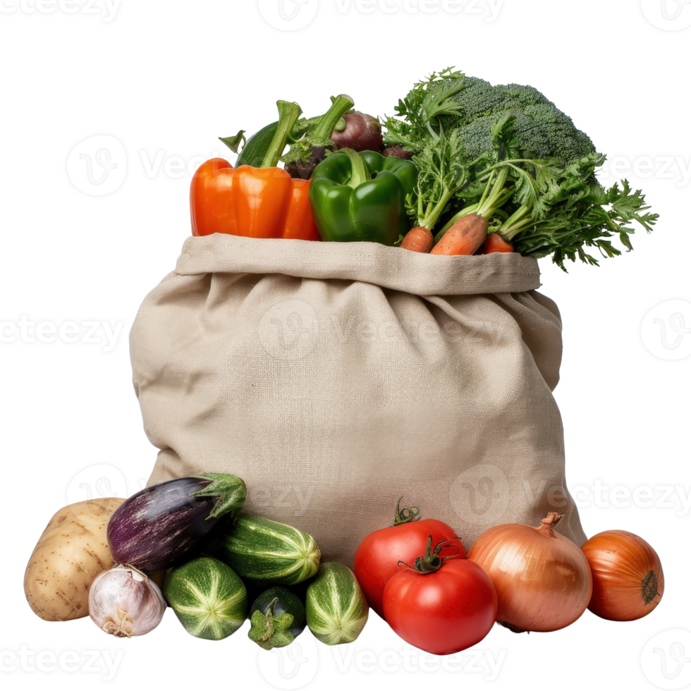 Fresh Organic Vegetables in Eco-Friendly Tote Bag Displayed on White Background png