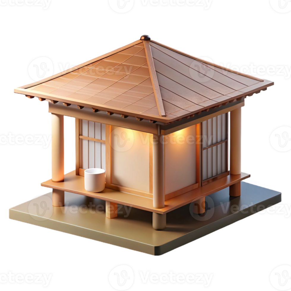 impressive classic A minimalist Japanese tea house made of bamboo and rice paper, soft, diffused daylight, ukiyo-e style high quality png