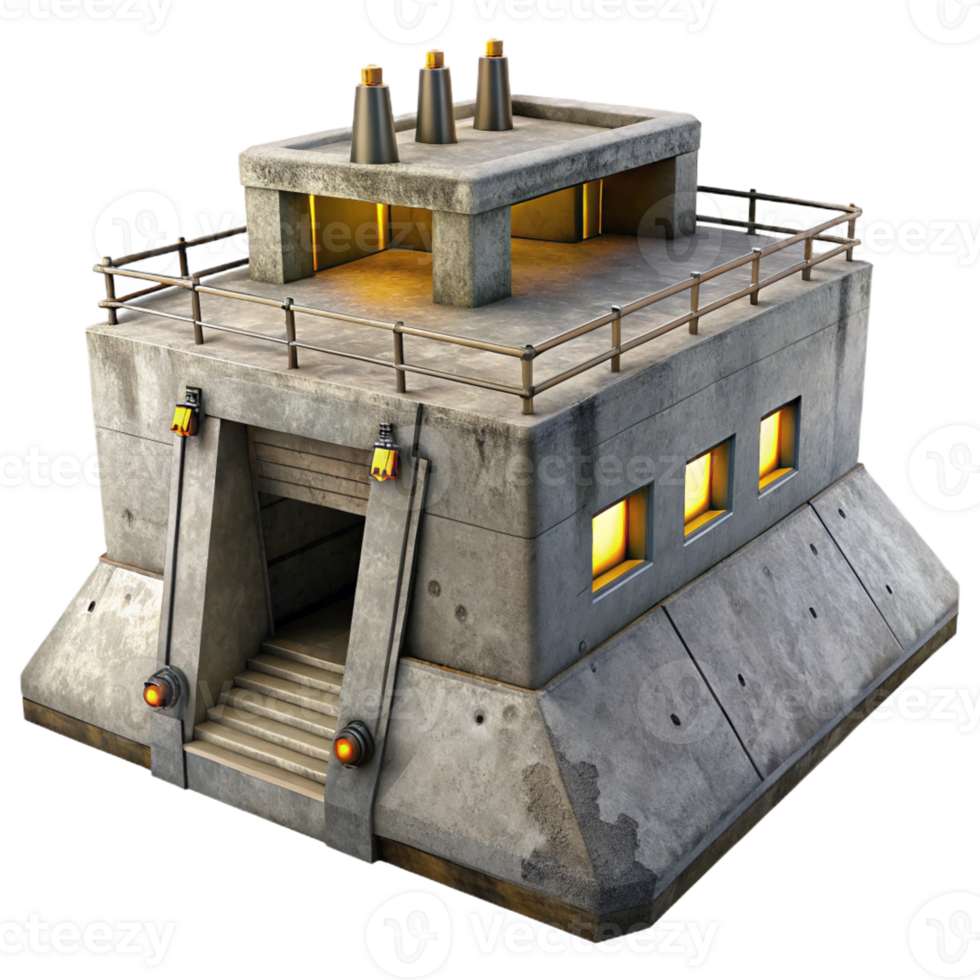 vibrant traditional A Brutalist concrete bunker with sharp edges and exposed rebar, harsh, industrial lighting, dystopian style original png