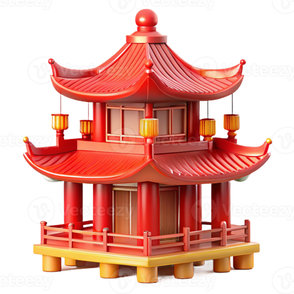 wonderful contemporary A traditional Chinese pagoda with intricate carvings and vibrant red paint, warm, sunset lighting, oriental style professional png