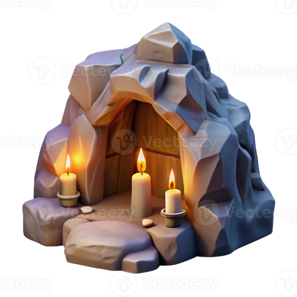 serene minimalist A subterranean dwelling carved into a rock face, soft, flickering candlelight, fantasy art style high quality png