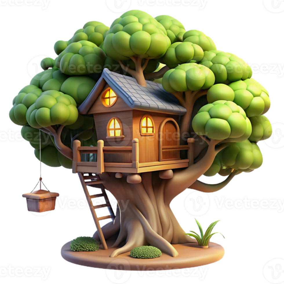 beautiful creative A treehouse built into the branches of a giant sequoia, dappled sunlight filters through the leaves, fantasy art style original png