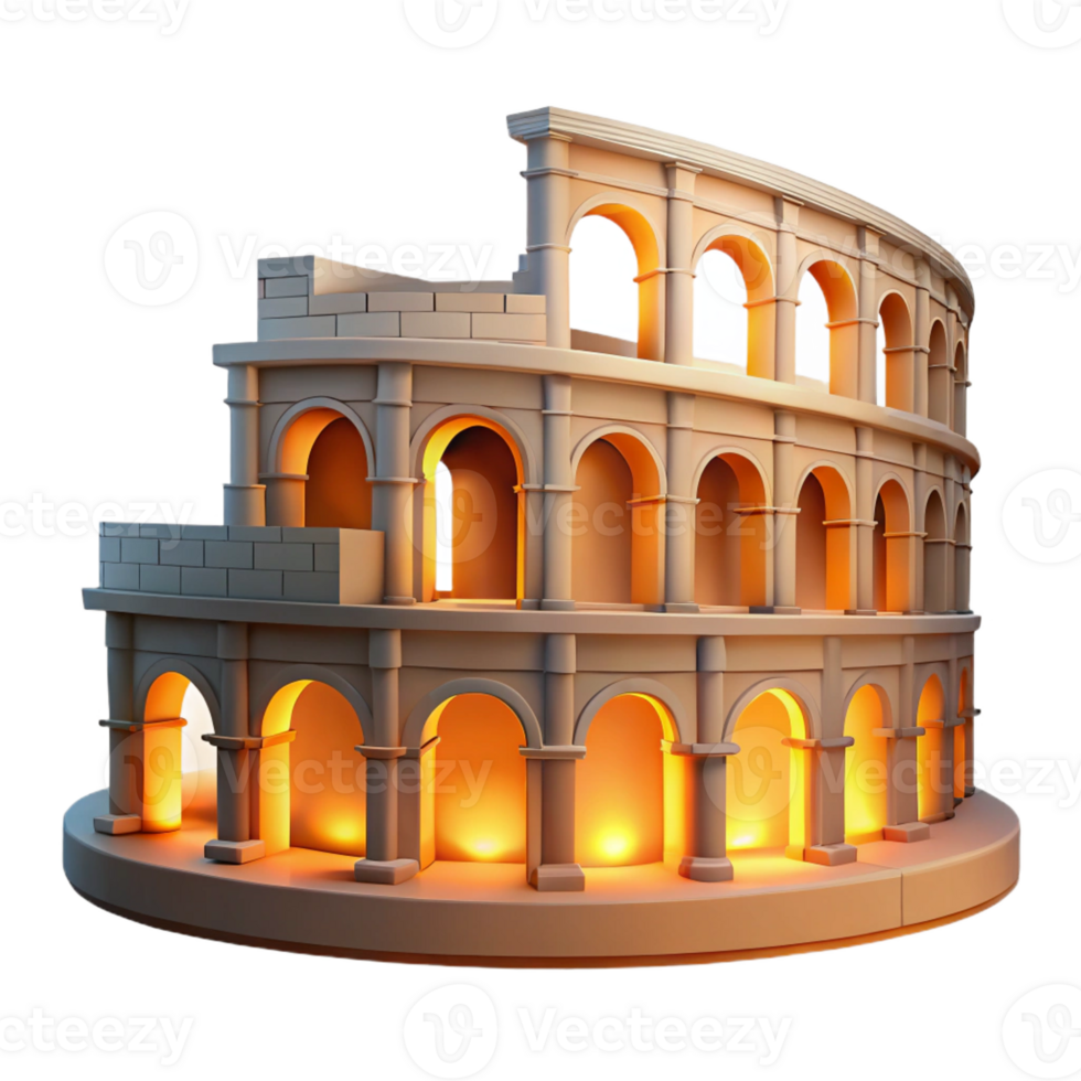 vibrant classic A Roman amphitheater with crumbling arches and weathered stone, warm, golden hour lighting, historical style original png