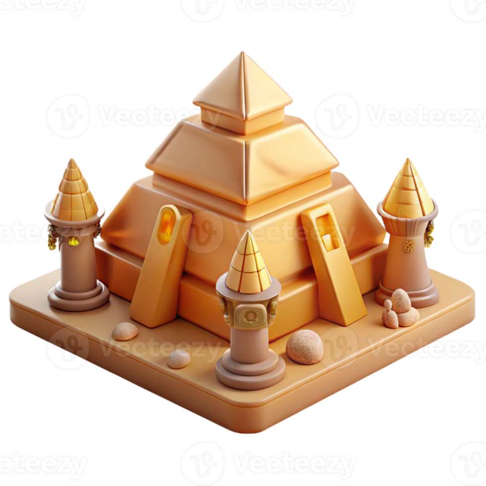 stunning artistic An Egyptian pyramid with hieroglyphics and towering statues, warm, desert lighting, historical style original png