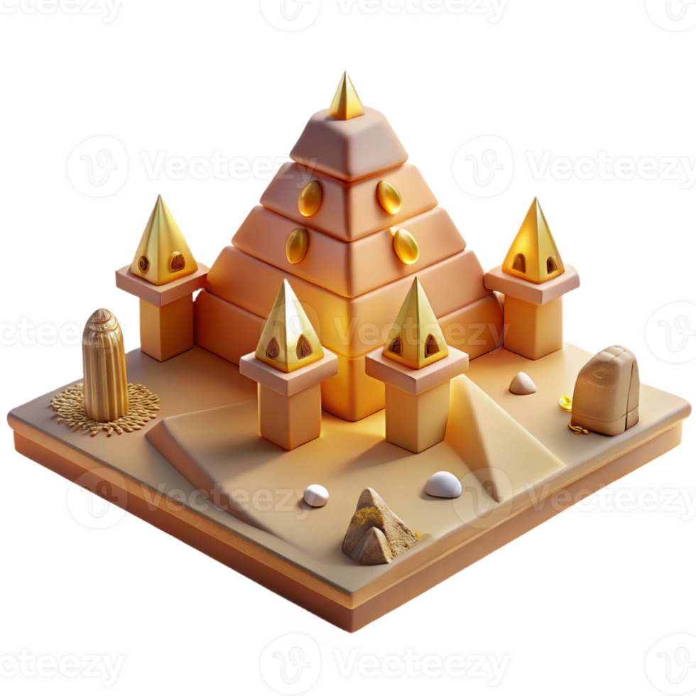 impressive abstract An Egyptian pyramid with hieroglyphics and towering statues, warm, desert lighting, historical style professional png