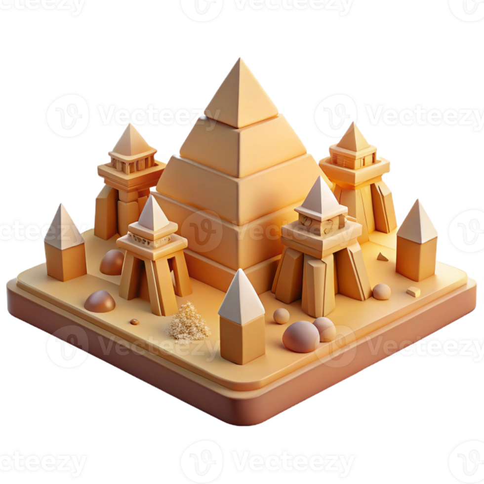 vibrant traditional An Egyptian pyramid with hieroglyphics and towering statues, warm, desert lighting, historical style high quality png