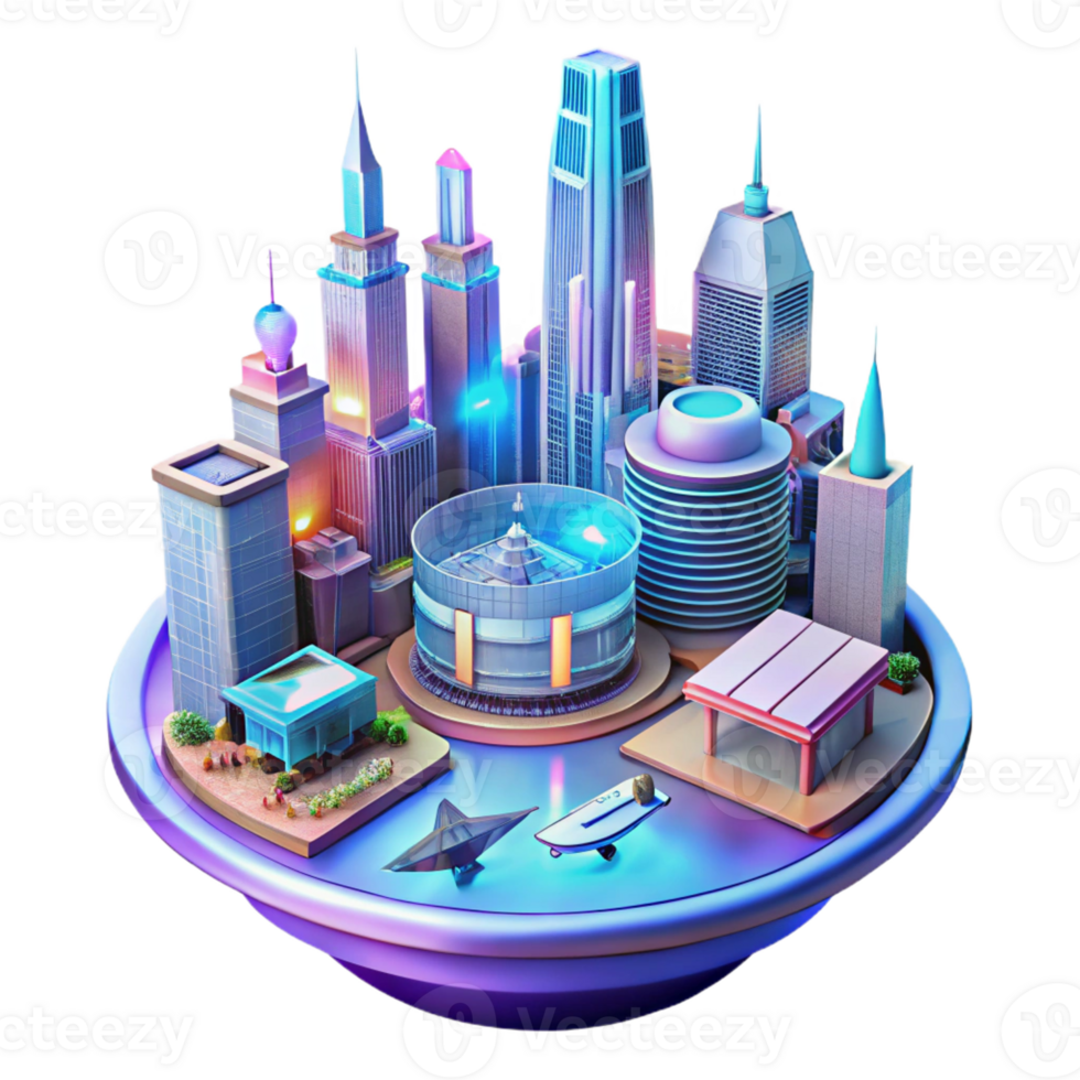 stunning minimalist A futuristic cityscape with flying vehicles and holographic advertisements, neon-lit, cyberpunk style high quality png