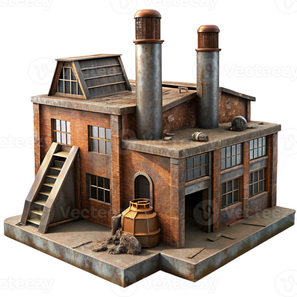 wonderful modern An abandoned factory with rusted machinery and broken windows, dim, industrial lighting, dystopian style genuine png