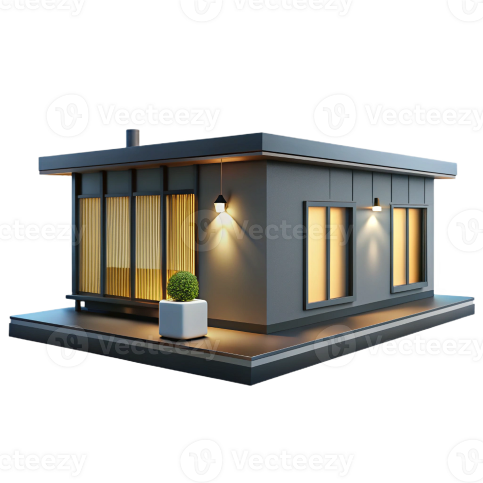 impressive creative A Prefabricated modular home with sleek, modern design, customizable lighting, contemporary style premium png
