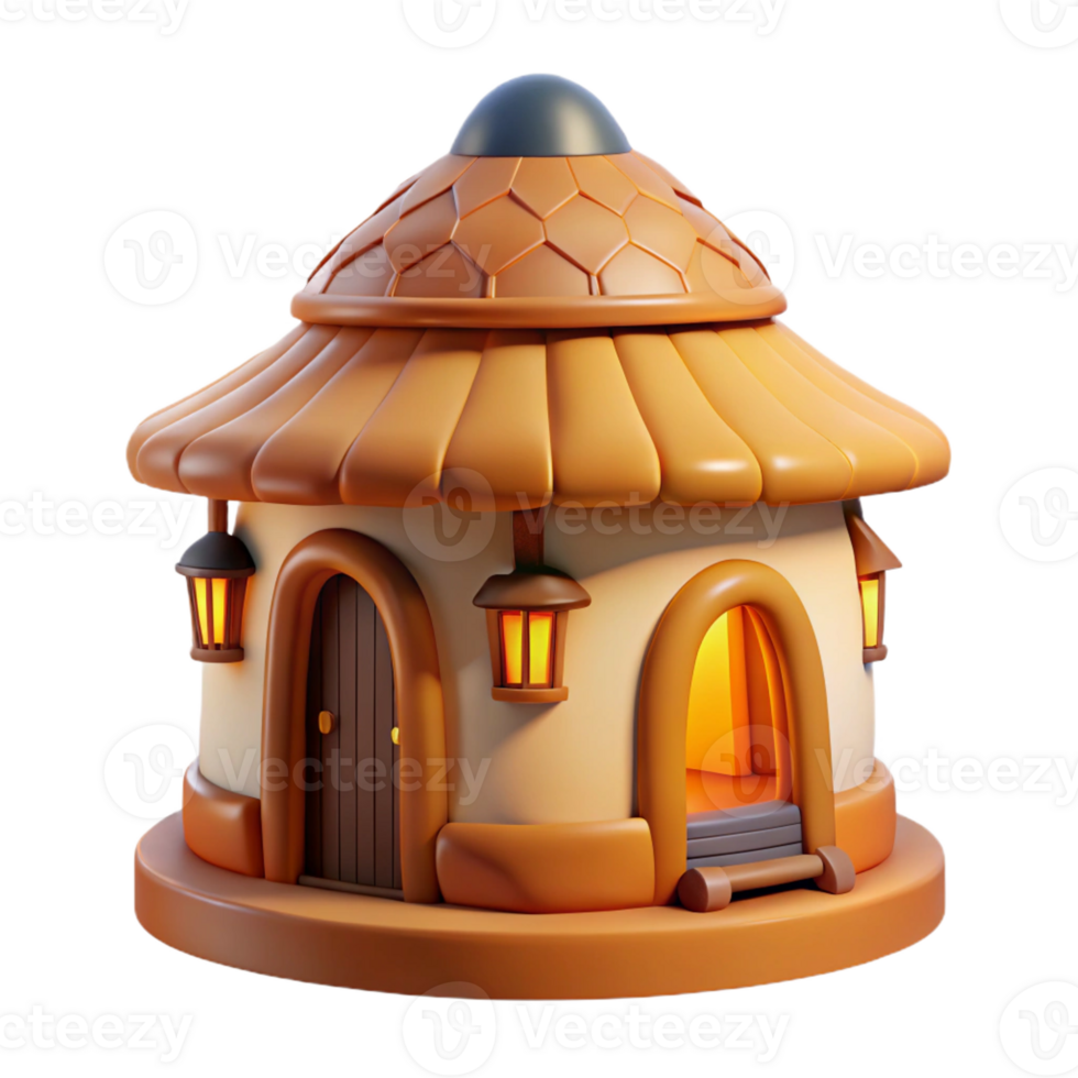 vibrant abstract A Vernacular architecture dwelling made of local materials, warm, inviting lighting, traditional style premium png