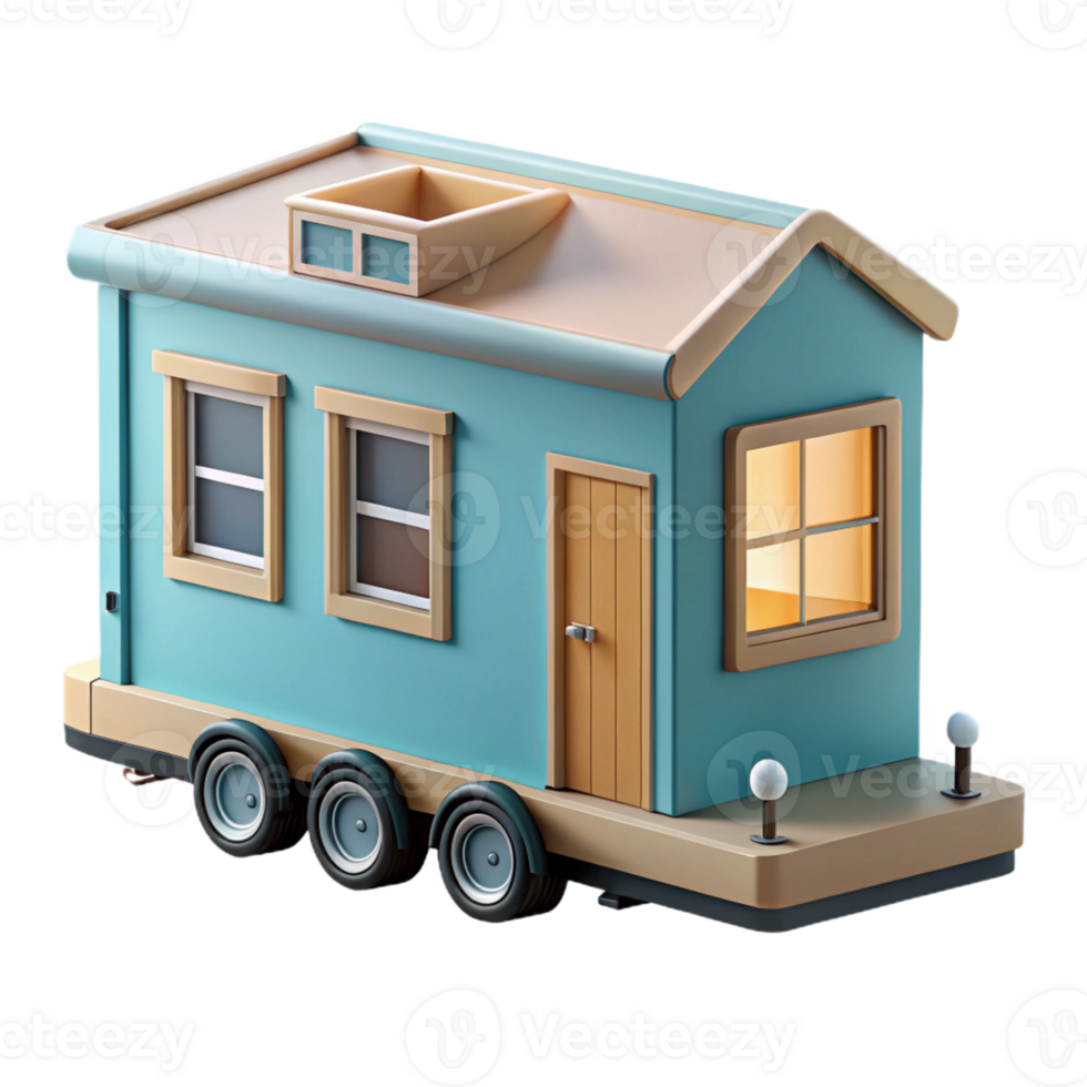 vibrant contemporary A Tiny house on wheels with minimalist design and sustainable features, bright, natural lighting, minimalist style premium png