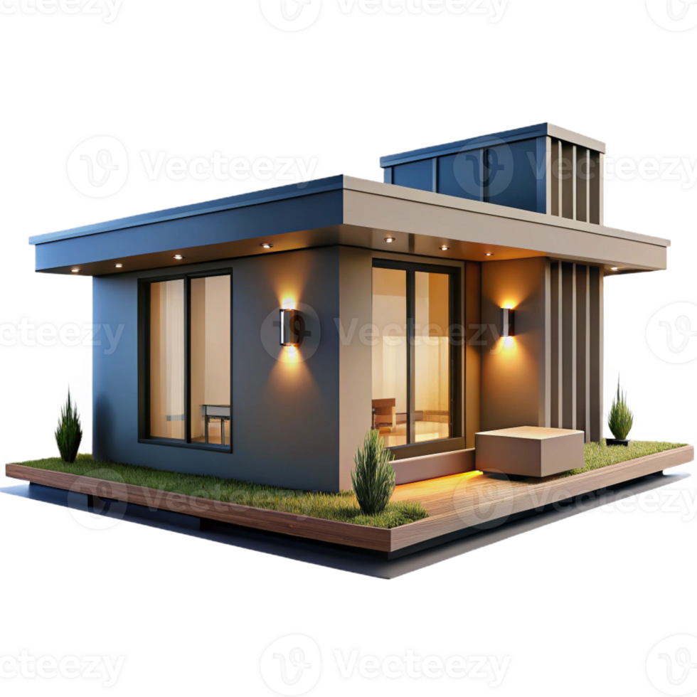 impressive rustic A Prefabricated modular home with sleek, modern design, customizable lighting, contemporary style high quality png