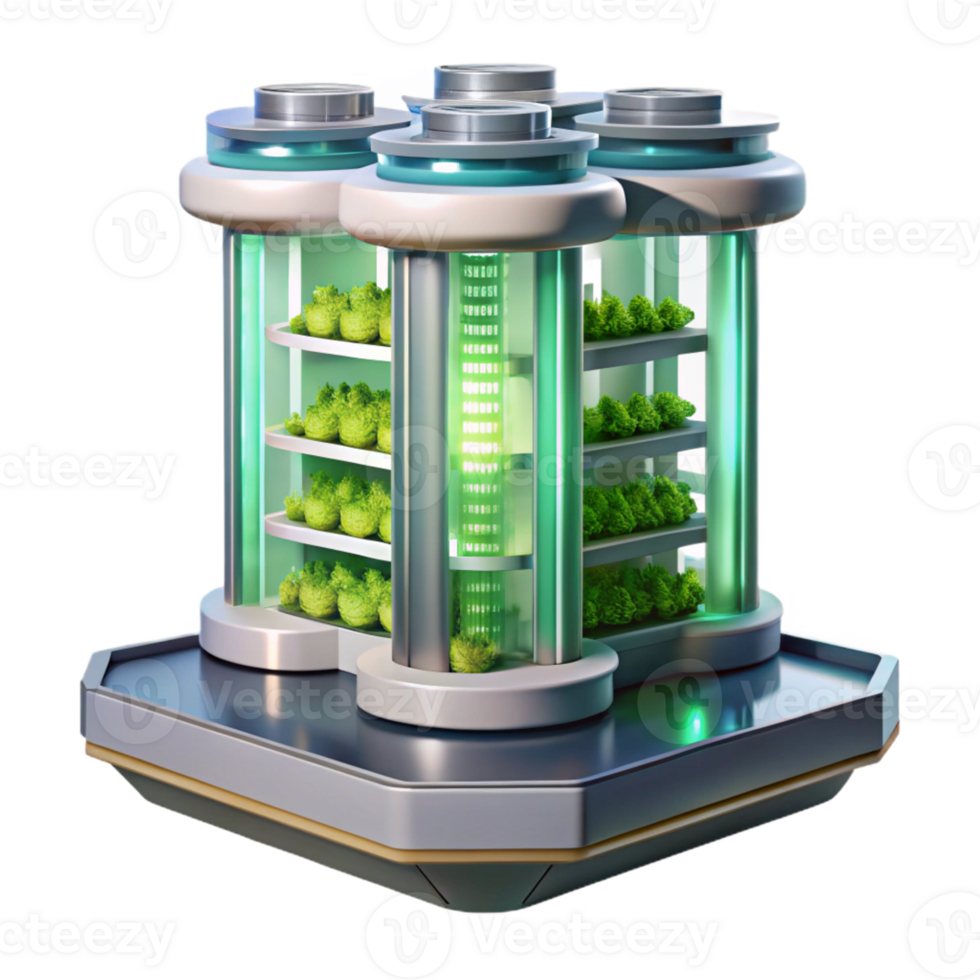 magnificent creative A Vertical farm skyscraper with integrated hydroponic systems, bright, artificial lighting, futuristic architecture style premium png