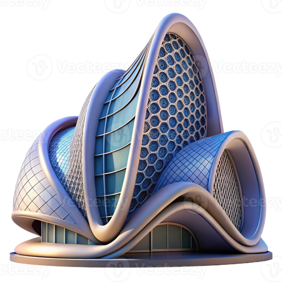 wonderful abstract A Parametrically designed building with flowing curves and intricate patterns, vibrant, dynamic lighting, futuristic style detailed png