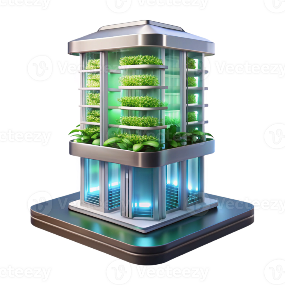 wonderful abstract A Vertical farm skyscraper with integrated hydroponic systems, bright, artificial lighting, futuristic architecture style original png