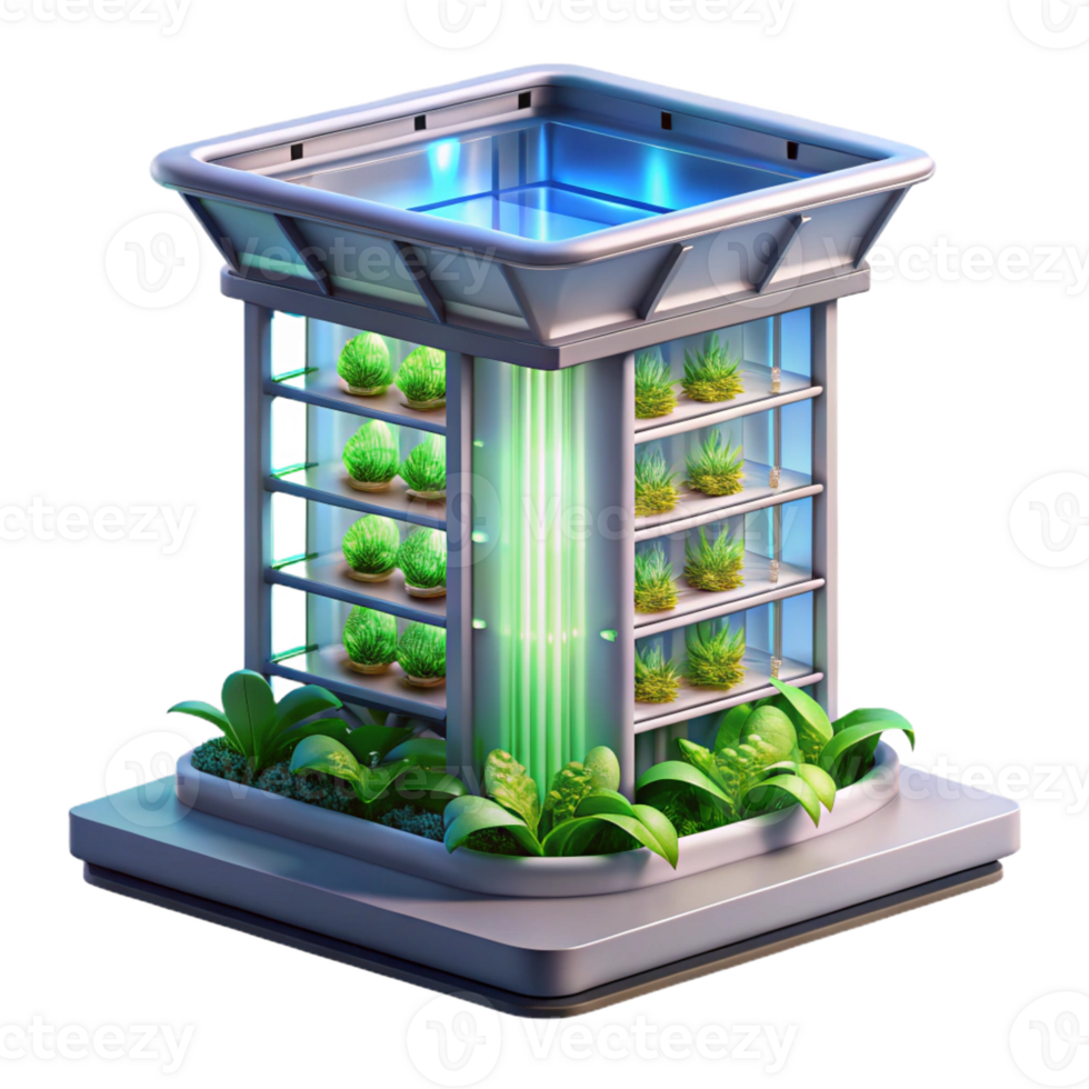 beautiful creative A Vertical farm skyscraper with integrated hydroponic systems, bright, artificial lighting, futuristic architecture style high resolution png