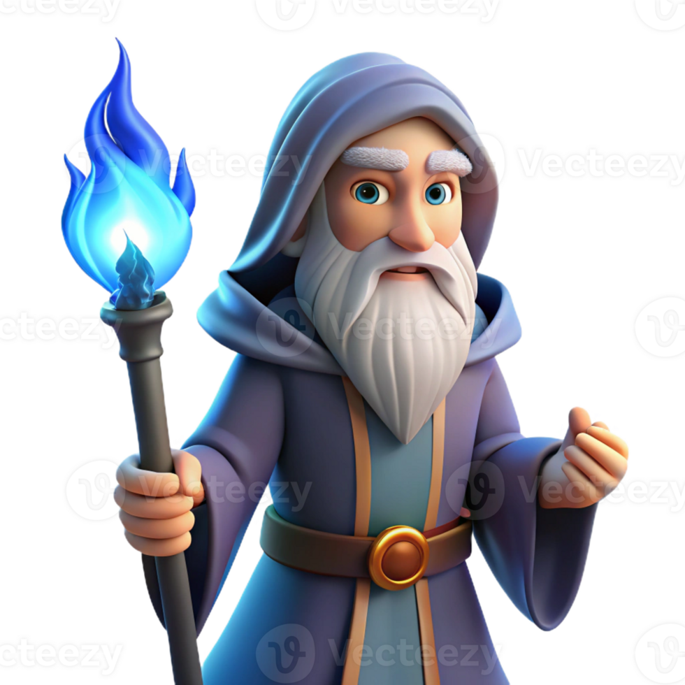 elegant vintage A wise old wizard with a long white beard and twinkling blue eyes, holding a glowing staff, illuminated by the warm light of a fireplace. Art style classic fantasy art high resolution png