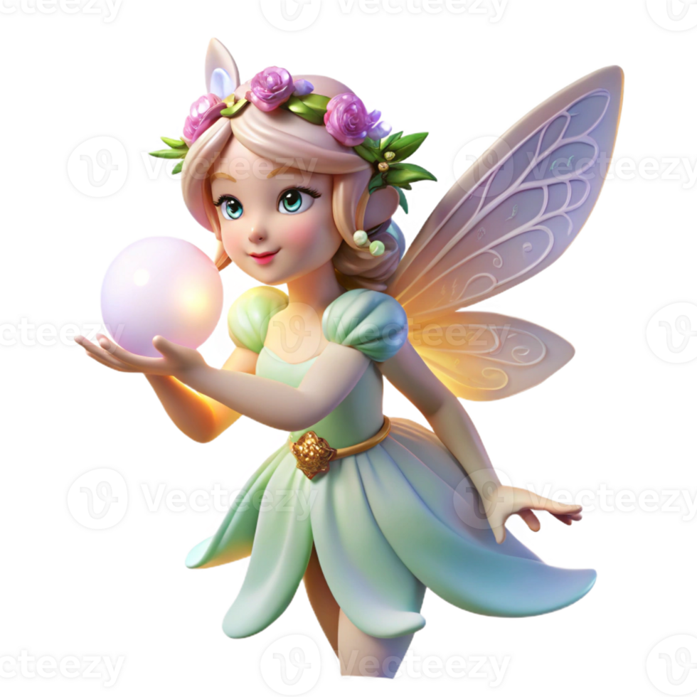 impressive rustic A delicate fairy with gossamer wings and a flower crown, holding a glowing orb, illuminated by soft, magical light. Art style dreamy illustration high resolution png